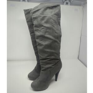 Michael Antonio Mckenzie Suede Grey Knee High Heeled Boots Size 7.5